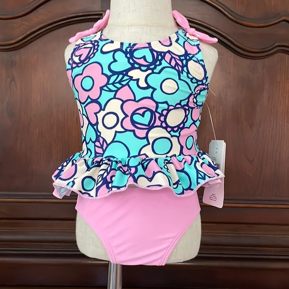 Floatimini Floral Swimsuit 2T NWT Pink Blue Ruffle Tankini UPF 50+